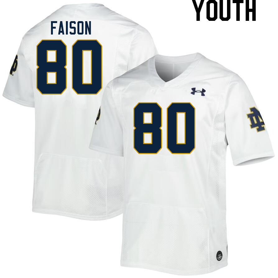 Youth #80 Jordan Faison Notre Dame Fighting Irish College Football Jerseys Stitched Sale-White - Click Image to Close